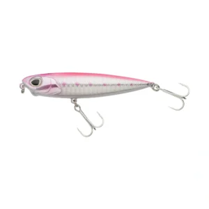 Berkley DEX Mullet Walker 9cm Chrome Pink topwater lure with reflective chrome body and pink accent for saltwater fishing.