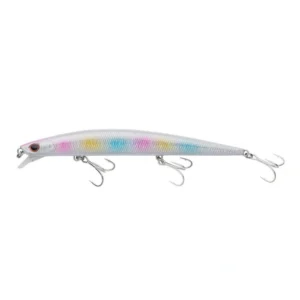 Berkley DEX Long Shot 14 cm Cotton Candy fishing lure, 21.8 g saltwater minnow with magnetic weight-ramp system and pink-blue reflective body for long-distance casting.
