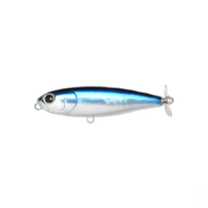 Lucky Craft Bevy Prop 55 Aurora Black topwater prop bait with rear propeller and reflective black-silver body pattern.