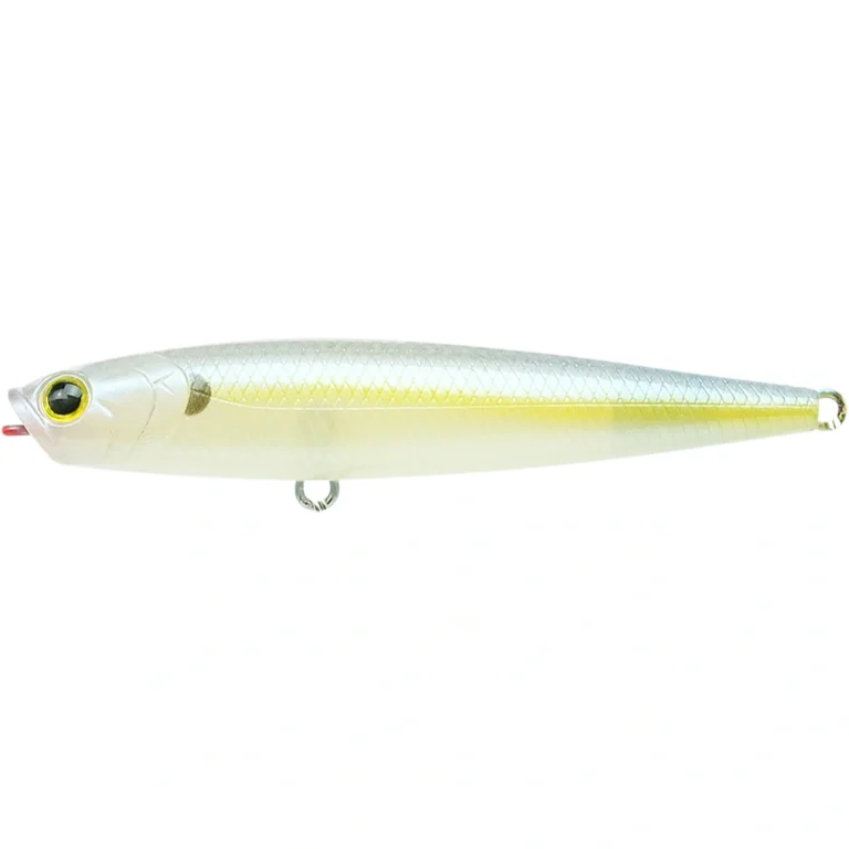 Chartreuse Shad Gunfish 75NF with a bright chartreuse back, pearl sides, and dual treble hooks.