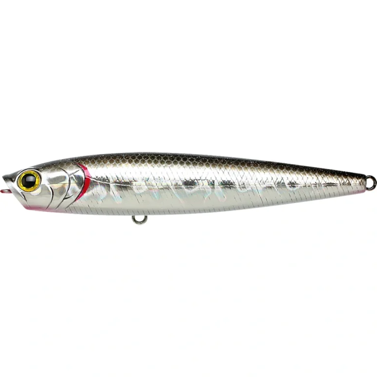 Lucky Craft Gunfish 95NF topwater lure in the BP Golden Shiner pattern with slim body, cupped mouth, and rear treble hook.
