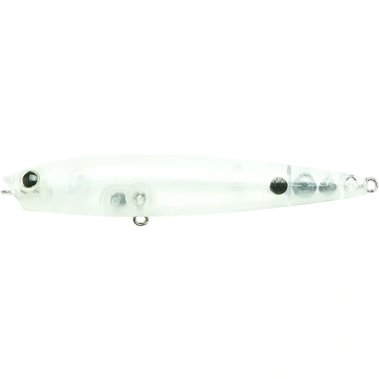 Lucky Craft Gunfish 95NF in Lake Murray Clear with slim body and feathered rear hook.
