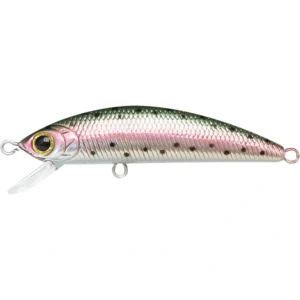 Lucky Craft Humpback Minnow 50S Laser Rainbow Trout sinking minnow, compact trout lure with holographic rainbow finish and tight rolling action.