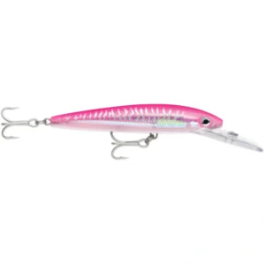 Rapala Husky Magnum HMAG25 Hot Pink UV trolling lure, heavy-duty offshore plug with UV pink finish and 4X strong hooks.