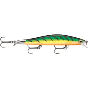 Rapala RipStop RPS12 Firetiger suspending jerkbait, 12cm hard bait with flashing stop-and-shimmy action and premium VMC hooks.